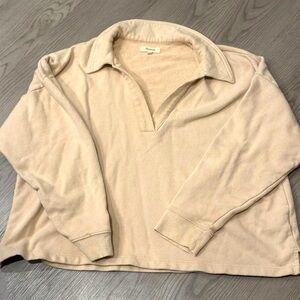 Madewell Womens Cotton-Hemp Oversized Polo Sweatshirt V Neck Size L